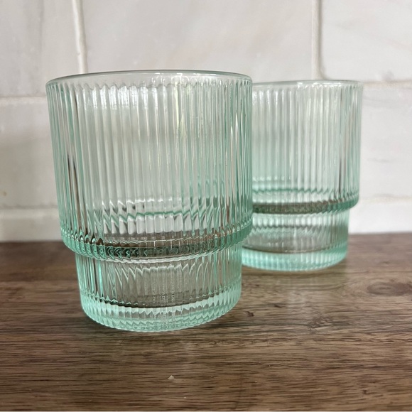 Jonathan Adler BIBA Ribbed Green Glasses Set of 2 - Picture 3 of 4